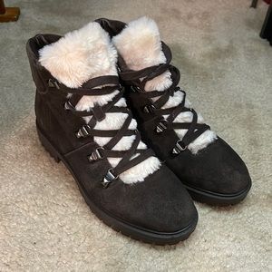 Marc Fisher Hobson fur lace up booties